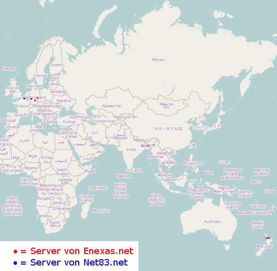 Karte mit Serverstandorten